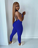 Women Sleeveless V-Neck Solid Ribbed Open Back Cross Summer Activewear Sexy One Piece Jumpsuit NIK-252