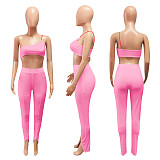Fashion Solid Color Wrap Chest Leggings Fitness Two Piece Set NIK-216