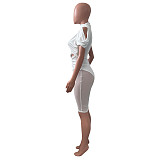 Mesh Patchwork Cut Out One Shoulder Bodycon Rompers NIK-315