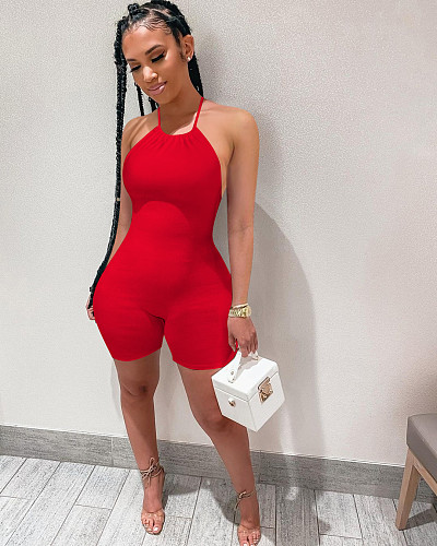 Ribbed Knitted Sexy Sleeveless Solid High Waist Bodycon Romper NIK-217