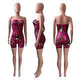Sexy Print Women Skinny Stretch Strapless Bodycon Romper NIK-212