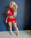 Cross Halter Corset Crop Top Lace Up Mini Skirt Sets NIK-292