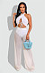 Halter Backless Crop Top Mesh Wide Leg Pants Set NIK-294