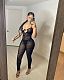 Women's See-through Pleated Sleeveless Mesh Bodycon Jumpsuit NIK-233