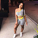 Leisure Stripe Single Sleeve Sport 2 Pieces Short Suits NIK-098