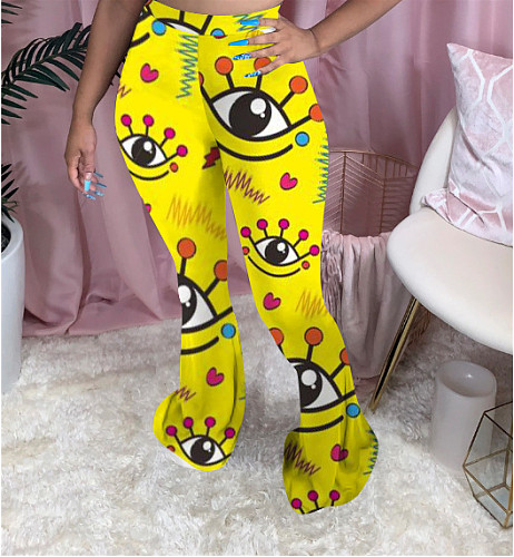 Women Colorful Printed Stretch Slim Flare Bell Bottom Pants NIK-158