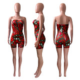 Sexy Print Women Skinny Stretch Strapless Bodycon Romper NIK-212