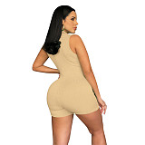 Cut Out Sleeveless Lace Up Skinny Knit Rib Romper NIK-306