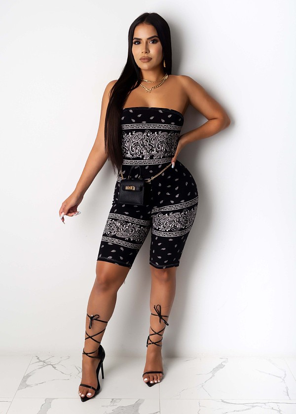Hot Sales Printed Sleeveless Wrap Bra Slimmer Romper NIK-133