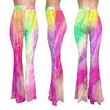 Women Colorful Printed Stretch Slim Flare Bell Bottom Pants NIK-158