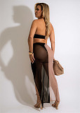Patchwork Sleeveless Bra+Panties+Cover Ups 3 Piece Set NIK-303