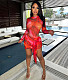 Tie Dye Mesh Long Sleeve Bodysuit Mini Skirt Suits NIK-279