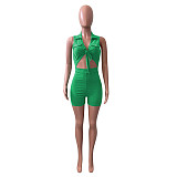 Cut Out Sleeveless Lace Up Skinny Knit Rib Romper NIK-306