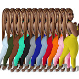 Women Sleeveless V-Neck Solid Ribbed Open Back Cross Summer Activewear Sexy One Piece Jumpsuit NIK-252