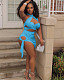 Summer Hot Sexy Solid Color Sleeveless Hollow Out Halter Crop Top Bandage Skirt Skinny Two Piece Set NIK-248