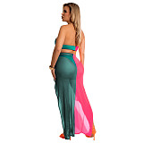 Patchwork Sleeveless Bra+Panties+Cover Ups 3 Piece Set NIK-303