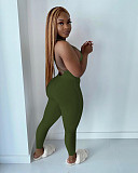 Women Sleeveless V-Neck Solid Ribbed Open Back Cross Summer Activewear Sexy One Piece Jumpsuit NIK-252