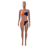 Patchwork Sleeveless Bra+Panties+Cover Ups 3 Piece Set NIK-303