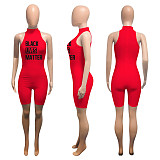 Fashion Sleeveless Offset Letter Medium Waist Slim Romper NIK-135