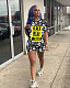 Skullcap Monogrammed Short-sleeved T-shirt + Tight Pants Two-piece Set NIK-129