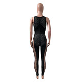 Hot Drill Sleeveless Sexy Sheer Mesh Jumpsuits NIK-317