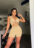 Cut Out Sleeveless Lace Up Skinny Knit Rib Romper NIK-306