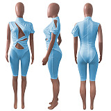 Mesh Patchwork Cut Out One Shoulder Bodycon Rompers NIK-315