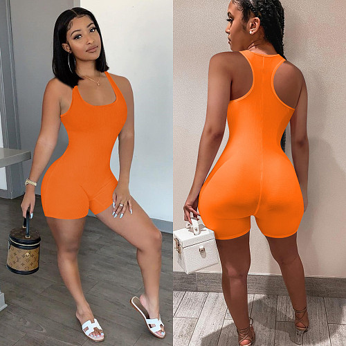 Sexy Solid Color Knitted Sleeveless Mid Waist Bodycon Womens Fitness Vest Romper NIK-240