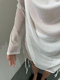 Solid Color Mesh Deep-V Sexy Backless Bandage Mini Skirts Sets NIK-277