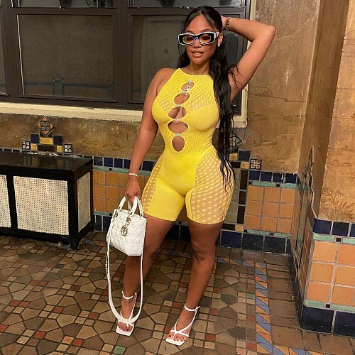 Sexy Transparent Mesh Patchwork Rompers NIK-281