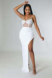 Sexy Mesh Sheer Hot Drill High Split Sling Maxi Dresses OD-8503