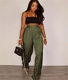 Casual Striped Satin Jacquard Mid Waist Straight Pants HANI-7065
