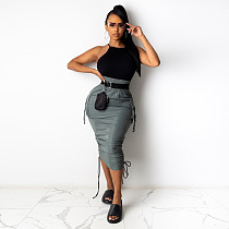 Side Drawstring Pleat Adjustable Length Skirt HANI-075