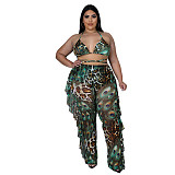 Beach Halter Bra Mesh Ruffles Pants 3 Piece Bikini Set HANI-016