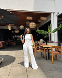Irregular Sleeveless Top Flared Pants Two Piece Set FSL-198