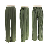 Casual Striped Satin Jacquard Mid Waist Straight Pants HANI-7065
