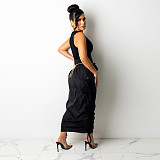 Side Drawstring Pleat Adjustable Length Skirt HANI-075