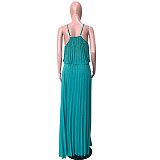 Sexy Pleated Crop Top with Floor-length Maxi Skirt 2 Pieces Set OD-8284