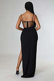 Sexy Mesh Sheer Hot Drill High Split Sling Maxi Dresses OD-8503