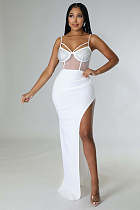 Sexy Mesh Sheer Hot Drill High Split Sling Maxi Dresses OD-8503