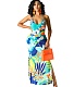 Floral Print V Neck Backless Slit Bodycon Maxi Dress HANI-025