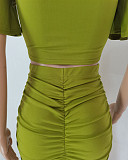 Solid Color Round Neck Crop Top and Package Hips Mini Skirts Set HANI-2340