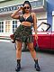 Camo Print High Waist Button Pleated Mini Skirt OD-8586