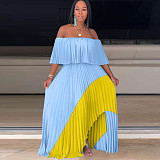 Off Shoulder Butterfly Sleeve Maxi Pleated Dress OD-8291