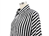 Half Sleeve Turn Down Collar Button Striped Shirt Dress HANI-041