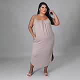 Solid Pocket Sleeveless Loose Casual Maxi Dress HANI-013