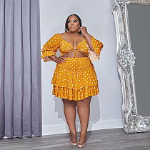 Dot Print Short Sleeve Crop Top Skirts Set 2 Pieces HANI-018