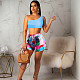 One Shoulder Sleeveless Crop Top Print Shorts Two Piece Outfits FSL-141