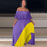 Off Shoulder Butterfly Sleeve Maxi Pleated Dress OD-8291