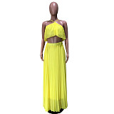 Sexy Pleated Crop Top with Floor-length Maxi Skirt 2 Pieces Set OD-8284